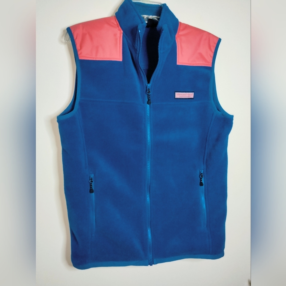Vineyard Vines (Size S) Men's Blue & Pink Fleece Zip Vest